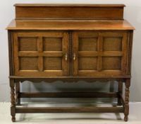 EDWARDIAN SIDEBOARD - with rail back, fielded panelled twin doors on barley twist supports and