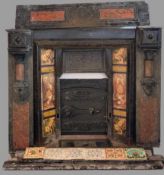AMENDED DESCRIPTION - VICTORIAN FIRE SURROUND - slate and tiled with cast iron central section