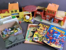 TOYS - Fisher Price 'Play Family Village Theatre', another building, quantity of diecast vehicles