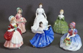 ROYAL DOULTON FIGURINES (6) - 'Monica' HN1467, 'Elaine' HN3214, 'Belle' HN2340, 'Bo Peep' HN1811, '