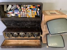 OLD RADIO VALVES - a wooden box containing a good quantity, plus an old 'Wet Battery', also a