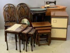 LARGE FURNITURE ASSORTMENT - comprising Priory style gate leg table, four wheelback dining chairs,