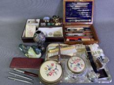 PARKER PENS & PENCIL (3), vintage geometry set in a wooden box, dressing table items and assorted