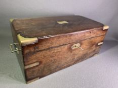 WRITING SLOPE - antique mahogany with brass bands and handles, 24cms x 56cms x 30cms closed