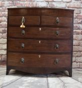 REGENCY EBONY STRUNG MAHOGANY BOWFRONT CHEST, fitted two short and three graduated long drawers,