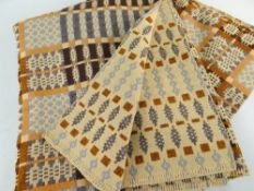 WELSH TAPESTRY BLANKET, orange, caramel and chocolate, blanket stitched edge, wool, 188 x 202cms