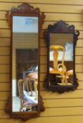 TWO GEORGIAN-STYLE MAHOGANY FRET MIRRORS, one 85 x 43cms, the other 133 x 45cms (2)