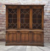 'REPRODUX' MAHOGANY CONCAVE FRONT BOOKCASE, dentil cornice with acanthus corbels, triple glazed
