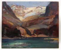 LEONARD RICHMOND (1889-1965) oil on canvas - Canadian mountainous landscape, 'Lake O'Hara',