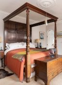 REPRODUCTION GEORGIAN-STYLE MAHOGANY TESTER OR 'FOUR POSTER' BED, dentil canopy above panelled back,