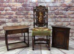 17TH CENTURY-STYLE CARVED OAK HALL CHAIR with petit point upholstered back and seat, together with