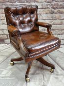 'REPRODUX' GEORGIAN-STYLE LEATHER DESK CHAIR, button upholstered in brown leather