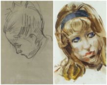 TWO WORKS BY EDWIN JOHN (1905-1978) comprising watercolour of a head of a young woman, signed &