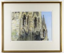 GRAHAM BROOKS pen, ink and watercolour - Pritchard Tower, Llandaff Cathedral, external detail,
