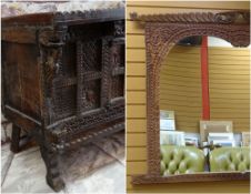 INDIAN CARVED HARDWOOD DOWRY CHEST OR DAMCHIYA, prabably Gujarat, foliate carved panelled front with