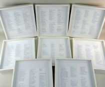 SET FRAMED FRENCH POETRY, modern blue-printed text in white box frames, frames 31 x 47cms (8)