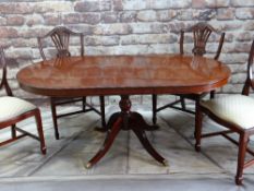 MODERN STAG GEORGIAN -STYLE MAHOGANY CROSSBANDED PEDESTAL DINING TABLE & FOUR SHIELD-BACK DINING