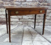 19TH CENTURY BOXWOOD STRUNG MAHOGANY TEA TABLE, rectangular foldover top above frieze drawer,