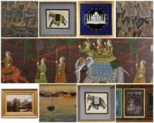 ASSORTED MODERN MUGHAL SCHOOL & OTHER PAINTINGS, comprising six gouache on linen - depicting