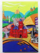 CHRISTOPHER LANGLEY ink on canvas and board - entitled verso 'Montage of Cardiff', signed and