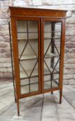 EDWARDIAN MARQUETRY & SATINWOOD CROSSBANDED CHINA CABINET, bellflower inlaid frieze above astragal