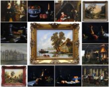 ASSORTED FURNISHING PICTURES, including five still lives on velvet, seven Dutch-style genre