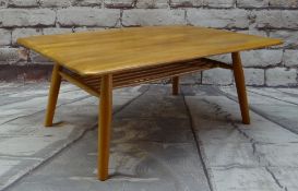 ERCOL GOLDEN ELM COFFEE TABLE, with spindle under tier, blue label, 70 x 99cms