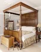 REPRODUCTION GEORGIAN-STYLE MAHOGANY TESTER OR 'FOUR POSTER' BED, dentil canopy above panelled