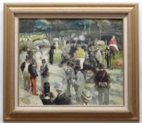 AFTER HENRI-JULIEN DUMONT oil on canvas - Paddock at Longchamps, 49 x 60cms