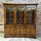 'REPRODUX' MAHOGANY CONCAVE FRONT BOOKCASE, dentil cornice with acanthus corbels, triple glazed