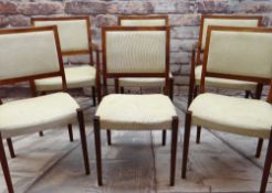 SET OF SIX MID-CENTURY SWEDISH SVEGARDS MARKAYRD DINING CHAIRS with pale gold woven stuff-over seats