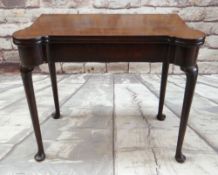 GEORGE III-STYLE MAHOGANY FOLD-OVAL CARD TABLE, inlaid baize playing surface with dished