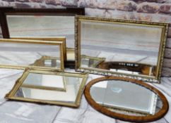 ASSORTED VINTAGE & MODERN WALL MIRRORS, including a carved oak mirror with outset corners (5)