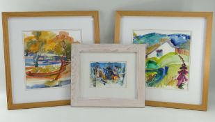 DORA HURST watercolours / mixed media - autumnal scene, entitled verso 'Fete d'automny', signed,