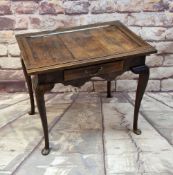 ANTIQUE OAK SIDE TABLE, associated top on base fitted with frieze drawer, cabriole legs, pad feet,