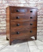 19TH CENTURY MAHOGANY CHEST, fitted two short and three long drawers, draped apron between high