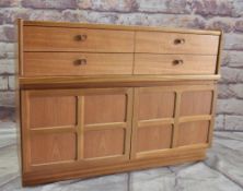 NATHAN TEAK SIDEBOARD, fitted four frieze drawers above panelled cupboards Comments: Top water