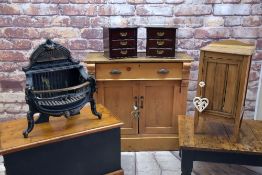 ASSORTED OCCASIONAL FURNITURE & FIRE GRATE, pine cabinet, coffee table, blanket box ETC (7)