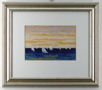 JACK KNOX R.S.A., R.W., R.S.I. (Scottish, 1936-2015) pastel on board - Dawn Start, racing dinghies
