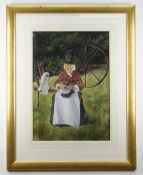 HENRY J. LYON (exh. 1897-1933) watercolour - Welsh lady knitting beside a spinning wheel, signed, 57