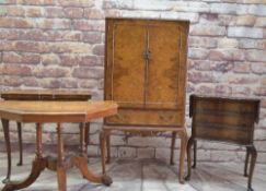 ASSORTED BURR WALNUT OCCASIONAL FURNITURE, comprising 1930's cocktail cabinet, foldover card