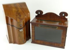 19TH CENTURY MAHOGANY COUNTRY HOUSE LETTER BOX, shaped hanging back, glazed front and hinged side