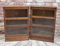 TWO VINTAGE GLOBE WERNICKE OAK BOOKCASES, each of three tiers with sliding glazed doors, one with