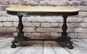 CONTINENTAL STAINED & FLORAL PAINTED NARROW SOFA TABLE, oval top on baluster supports joined by