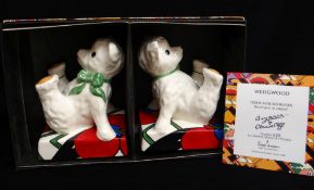 PAIR WEDGWOOD BIZARRE CLARICE CLIFF LIMITED EDITION (35/150) TEDDY BEAR BOOKENDS, with COA, boxed,