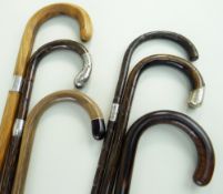 ASSORTED VINTAGE WALKING STICKS, with traditional handles, various woods including palm & ebony,