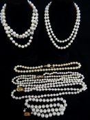 ASSORTED PEARLS comprising four strands of Ciro pearls with 9ct gold clasps in box, together with