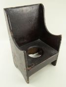 WELSH ELM INFANT'S POTTY CHAIR stained, curved wing sides, 46cms Provenance: Cardiganshire house