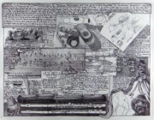 IAN GRAINGER etching - diagrams and typography relating to a musician's flute, entitled 'A Flute',