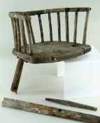 RARE ELM CHILD'S WELSH STICK BACK CHAIR for restoration, with fourteen turnings to support the